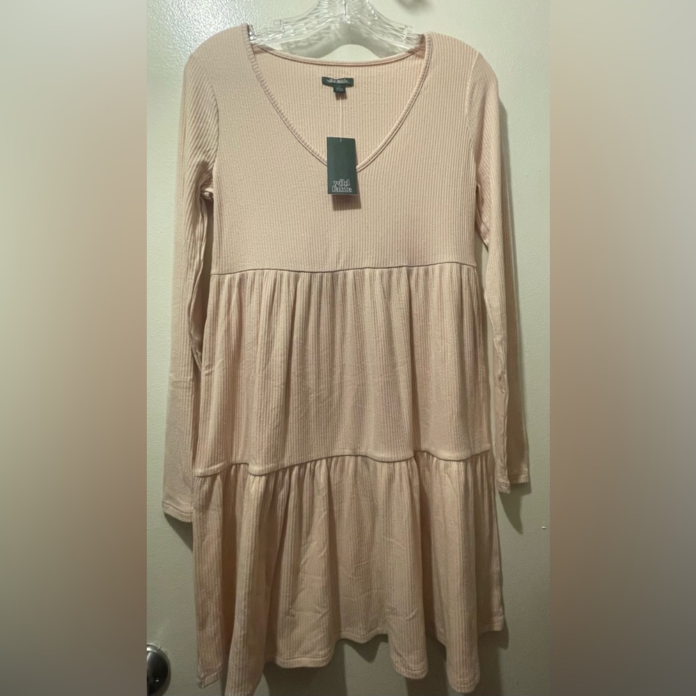 Wild Fable Blush Pink Ribbed V-Neck Dress